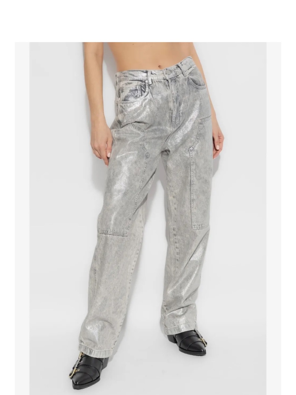 AllSaints Silver Metallic Boyfriend Jeans